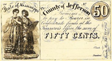 1863 Jefferson County, Mississippi 50 cent note