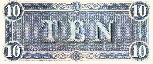 1864 Confederate $10 (reverse)