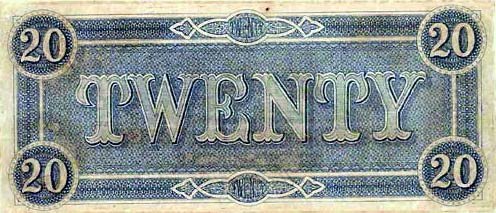 1864 Confederate $20 (reverse)