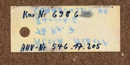 Swiss K31 rifle tag, side 1